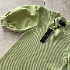 Tahari Light Green Puff Sleeve Knit Top